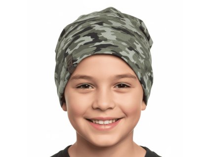 DĚTSKÁ BAVLNĚNÁ ČEPICE SPADENÁ MASKÁČ