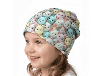 DÍVČÍ BAVLNĚNÁ ČEPICE S KOČKAMI