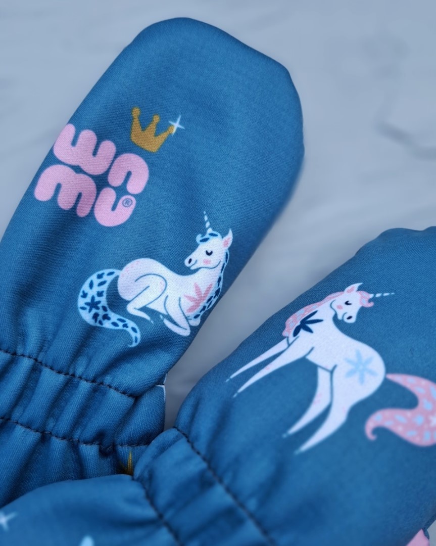 detske-softshellove-rukavice-jednorozci-petrolejova