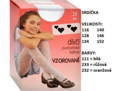 Dívčí punčochové kalhoty EVONA MIKI SRDCE (Velikost 116/44 BÍLÁ)