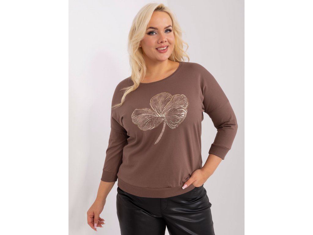 pol pl Hurt Brazowa bluzka plus size z blyszczacym nadrukiem 404017 3