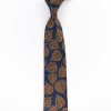 Pánská kravata s hnědým listovým vzorem v noční modré