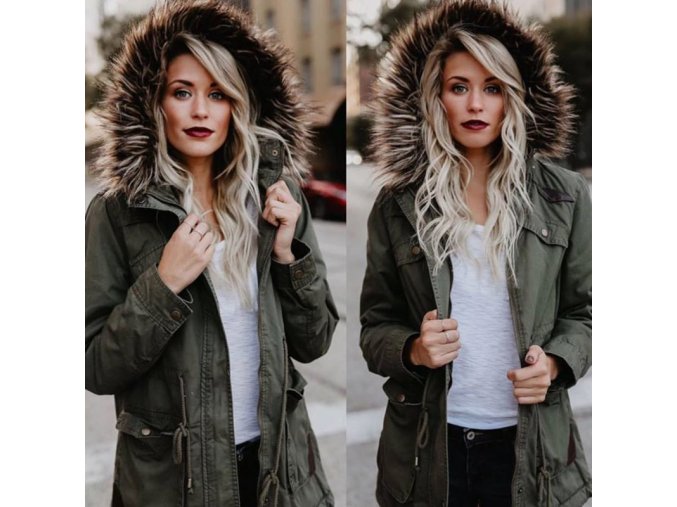 módní hit - Dámská zimní bunda s kapucí a kožíškem