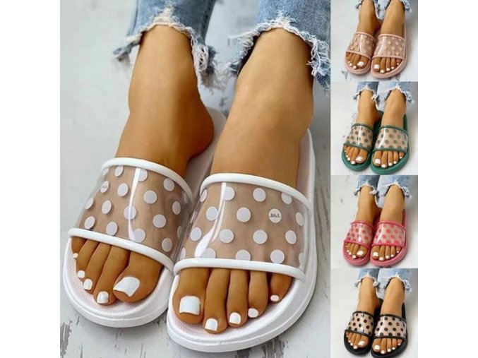 Dámské letní průhledné pantofle s puntíky ve více barvách