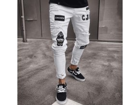 Pánské roztrhané stylové džíny zdobené zýplatami