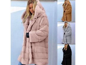 Dámský zimní huňatý kabát s kapucí - až 5xl
