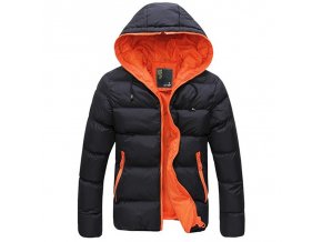 Pánská lehká zimní bunda černo-oranžová s kapucí