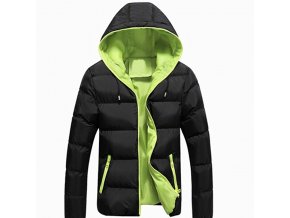 Pánská lehká zimní bunda černo-zelená s kapucí