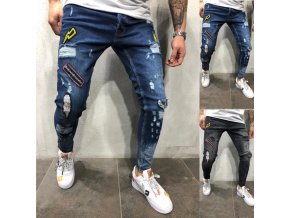 Pánské stylové trhané džíny s nášivkami - 2 barvy