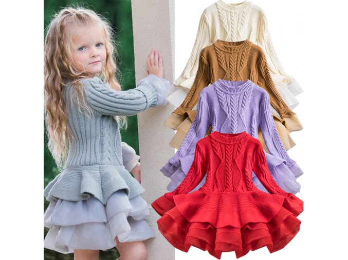 Detské pletené šaty s tylovou sukňou - 5 farieb