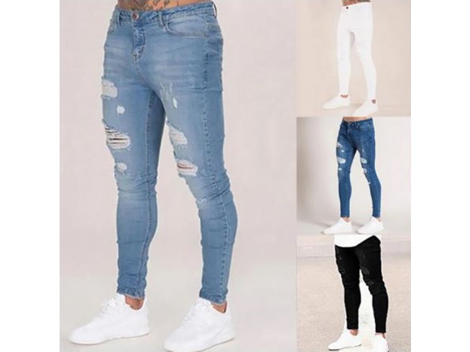 Pánske skinny roztrhané džínsy - 4 farby až 5XL