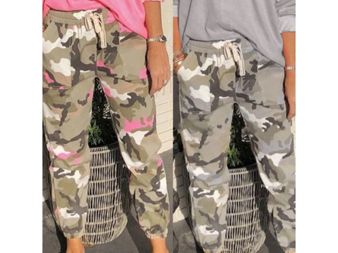 Dámske voľné maskáčové nohavice s vreckami v dvoch farbách
