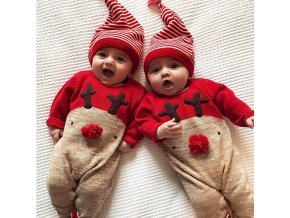 Detské vianočné pyžamko s čiapočkou - overal + čiapočka