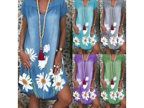 Ležérne letné džínsové šaty s potlačou kvetín - viac farieb až 3XL