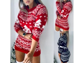 Zimné pletené šaty s dlhým rukávom s vianočným motívom