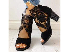 Dámske módne sandále na širokom podpätku s kvetinovým vzorom