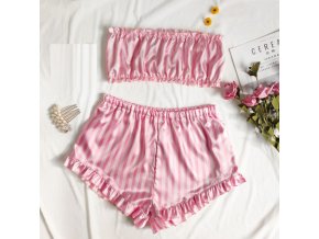 Dámska sexy set saténového pyžama v ružovej farbe