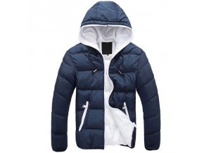 Pánská lehká zimní bunda modro-bílá s kapucí (Velikost 4XL)