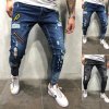 Pánske štýlové trhané džínsy s nášivkami - 2 farby