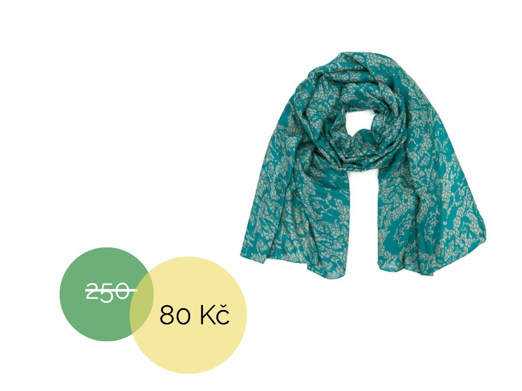 Šál s drobnými květy petrolejová