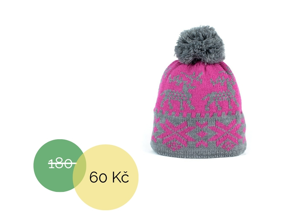 Čepice norský vzor růžová šedá