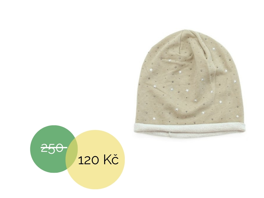 Blýskavá úpletová čepice béžová