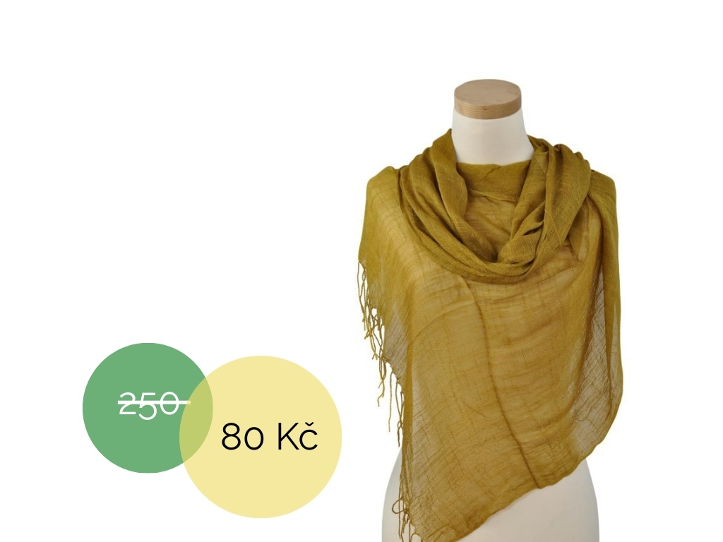 Lehká šála s třásněmi okrová