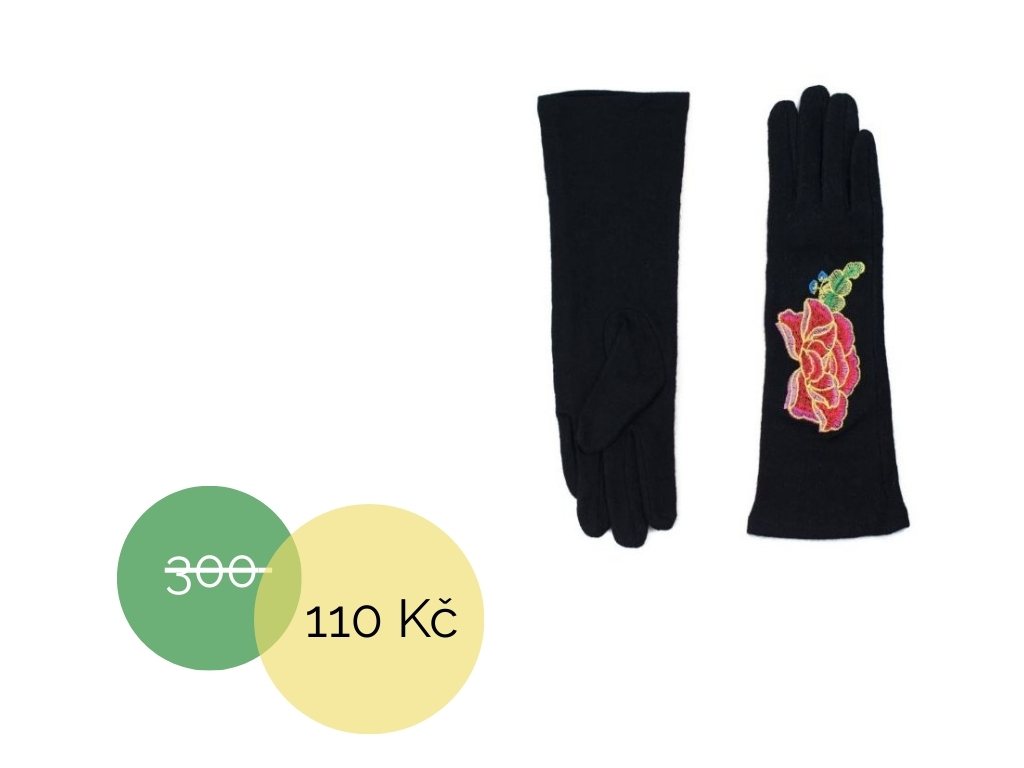 Rukavice výšivka květy barevné