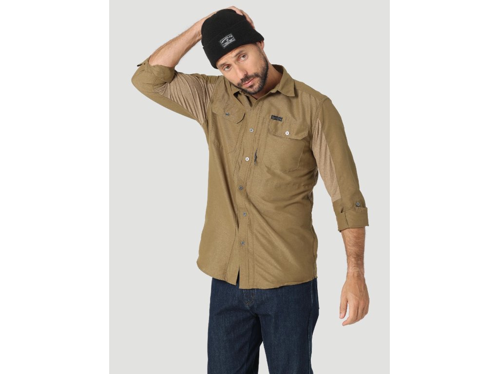 Pánská košile WRANGLER WA5BEHH60 MIXED MATERIAL SHIRT Kangaroo Velikost: S