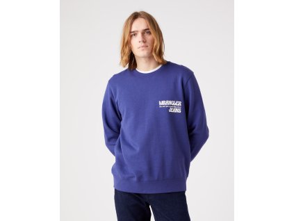 Pánská mikina WRANGLER W667ILB51 SLOGAN CREW Blue Ribbon