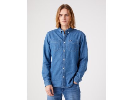 Pánská džínová košile WRANGLER W5B8LW381 DENIM SHIRT Mid Indigo