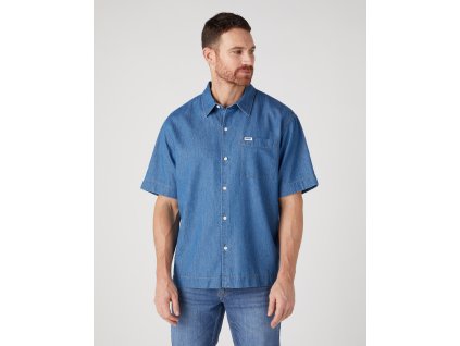 Pánská košile WRANGLER W5D7C3X8E SS 1 PKT SHIRT Mid Indigo