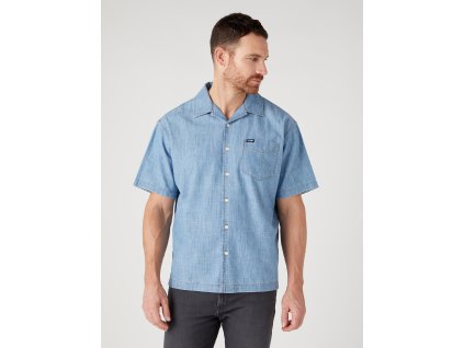 Pánská košile WRANGLER W5J9CBX8E SS 1 PKT SHIRT Mid Indigo