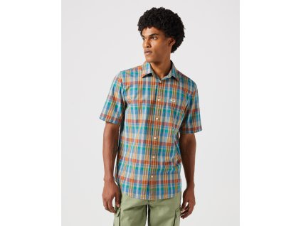 Pánská košile krátký rukáv WRANGLER 112350502 SS 1 PKT SHIRT Tan Madaras