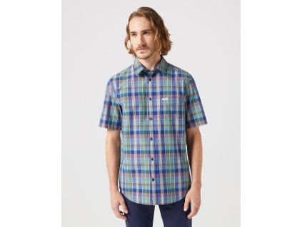 Pánská košile krátký rukáv WRANGLER 112350503 SS 1 PKT SHIRT Blue Madaras