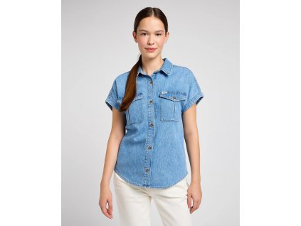 Dámská džínová košile krátký rukáv LEE 112350271 DRAPEY SHIRT Light Tides
