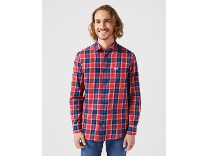Pánská košile WRANGLER 112350396 LS 1 PKT SHIRT Red Indigo