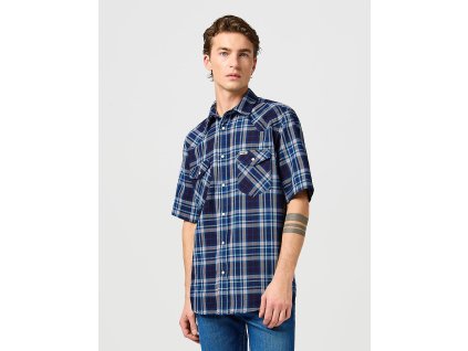 Pánská košile krátký rukáv WRANGLER 112362947 SS WESTERN SHIRT Flamingo Indigo