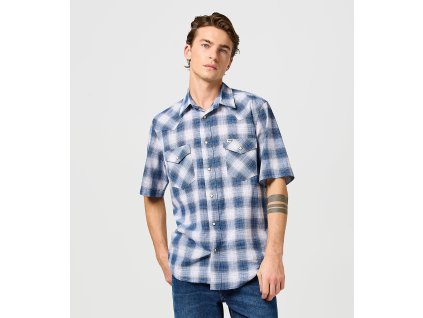 Pánská košile krátký rukáv WRANGLER 112362381 SS WESTERN SHIRT Blue Shadow