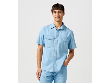 Pánská džínová košile krátký rukáv WRANGLER 112362749 SS WESTERN SHIRT Superfade