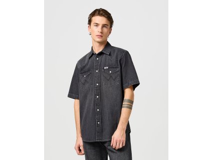 Pánská džínová košile krátký rukáv WRANGLER 112362746 SS WESTERN SHIRT Enchanted Black