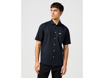 Pánská lněná košile krátký rukáv WRANGLER 112362729 SS 1 PKT SHIRT Black