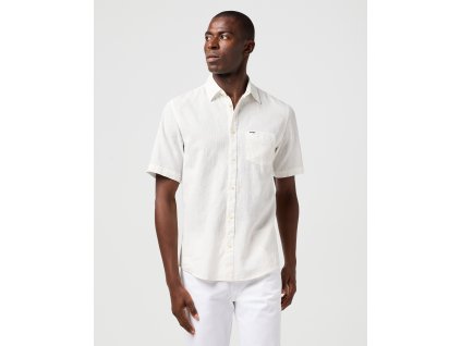 Pánská lněná košile krátký rukáv WRANGLER 112362728 SS 1 PKT SHIRT White