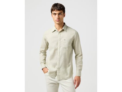 Pánská lněná košile dlouhý rukáv WRANGLER 112362732 1 PKT SHIRT Tea