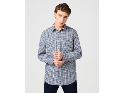 Pánská košile dlouhý rukáv WRANGLER 112362904 1 PKT SHIRT Navy Gingham