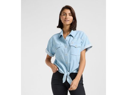 Dámská džínová košile krátký rukáv LEE 112365081 CROP TIED WESTERN SHIRT Light Mood