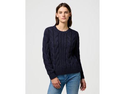 Dámský svetr WRANGLER 112370798 CABLE KNIT CREW Dark Navy