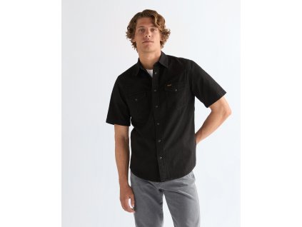 Pánská džínová košile krátký rukáv WRANGLER 112377968 SS WESTERN SHIRT Rinse Black