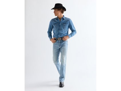 Pánská džínová košile WRANGLER 112378393 WESTERN SHIRT Mid Light Wash