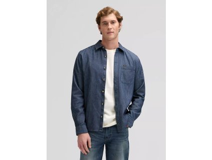 Pánská košile dlouhý rukáv LEE 112376569 LEESURE SHIRT Indigo Railroad Texture
